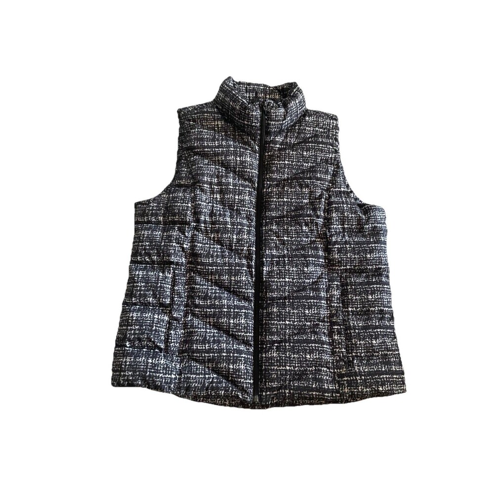 Lands' End Puffer Vest Women's Black White Full Zip Size Large  14-16
